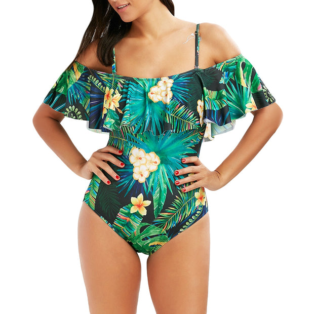 Swimsuit Flounce Floral Tropical 1PC