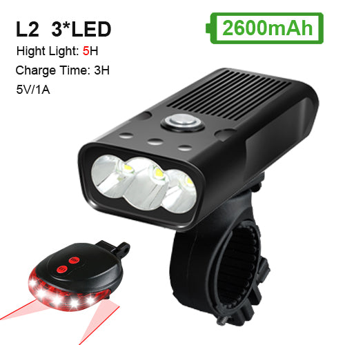 Bike Light Set With Laser Rear Taillight USB Rechargeable  5200mAh Waterproof Led Headlight