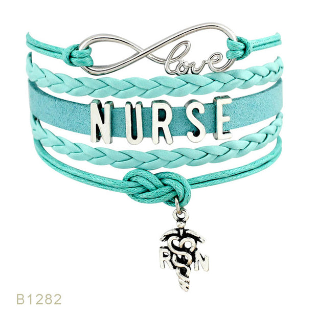 Nursing RN Registered Nurse Bracelets Infinity Love Leather Wrap Bracelets  Women Jewelry