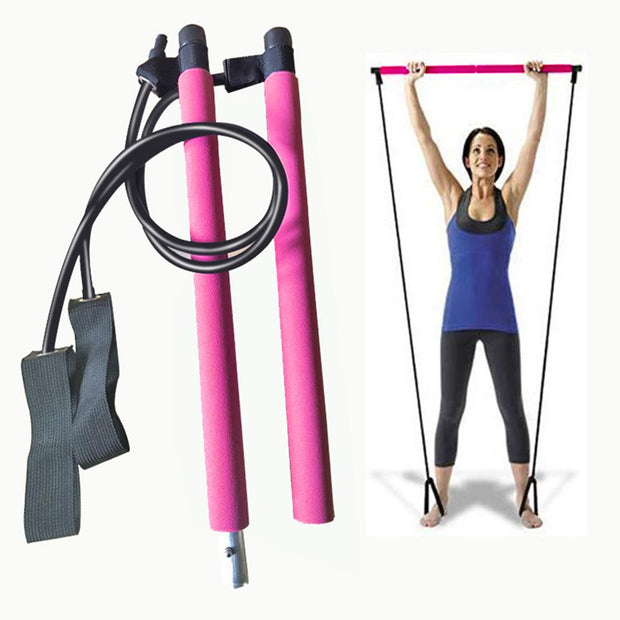 Portable Pilates Bar Kit Bodybuilding Yoga Resistance Bands Toning Bar