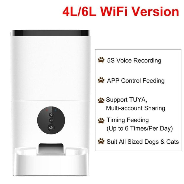 Pet Automatic Feeder 4L/6L WIFI  Control Voice Recording LCD