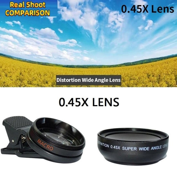 Super 15X Macro Lens 4K HD for Smartphone Anti-Distortion 0.6X Wide Angle Lens  Kit