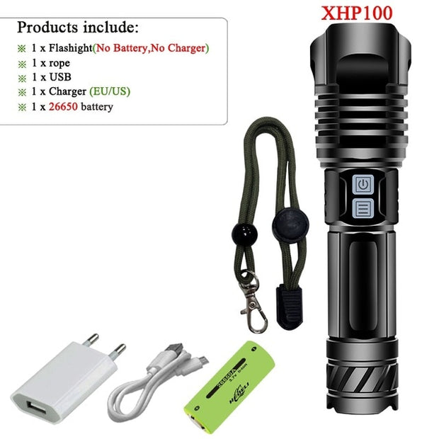 Super Powerful Flashlight Torch XHP100  Rechargeable Tactical